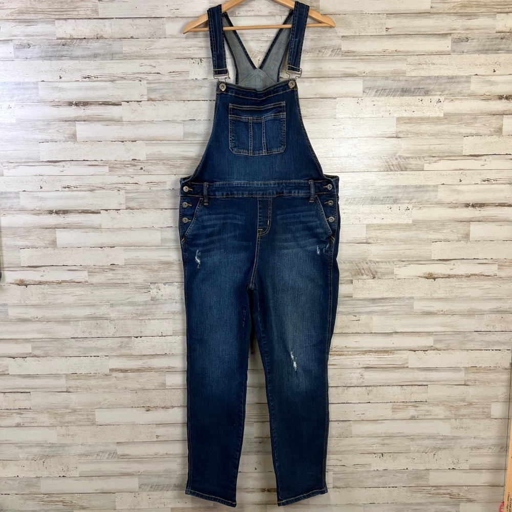 Torrid Denim Overalls Women 18 Blue Denim Dark Wash Distressed Farmcore Utility